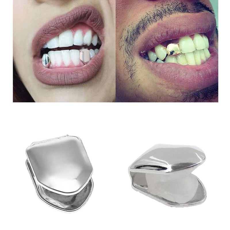 Comidox Silver Plated Hip Hop Single Teeth Grillz Caps Top Bottom Dental Grill 3Pcs - Image 2